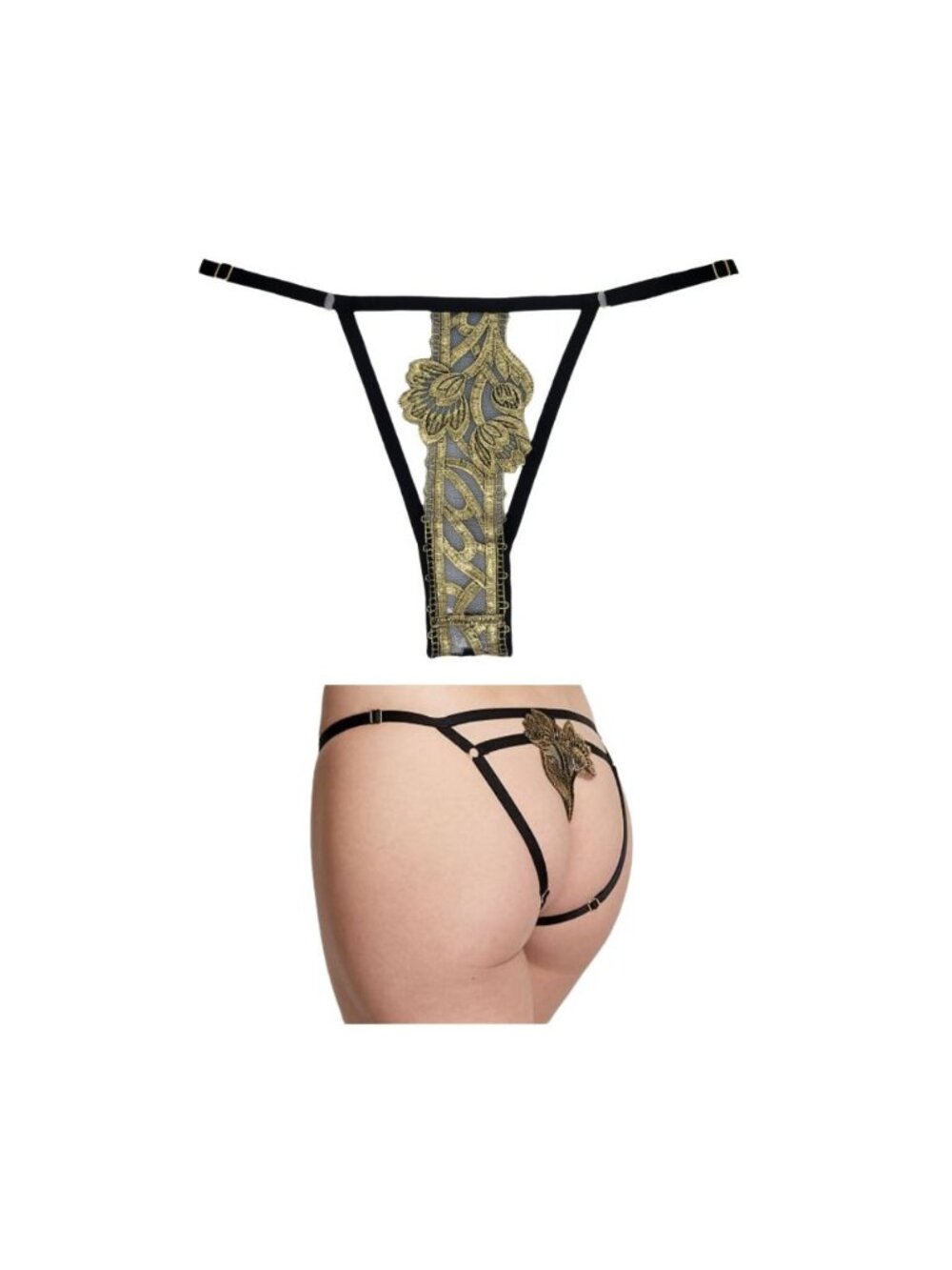 ❤️Victoria's Secret Very Sexy Women's Panty M Black Gold Floral Strap Bikini New